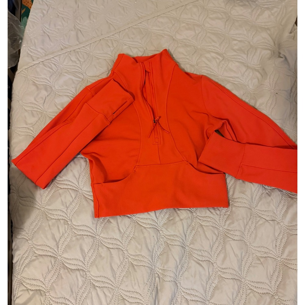 90 Degree by Reflex Rib Academy Half Zip Cropped Pullover Orange‎ Womens Small